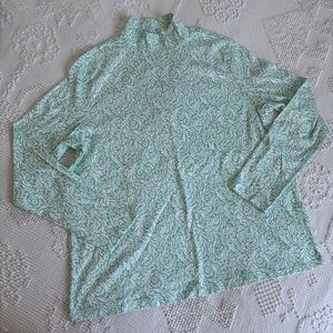 Croft & Barrow women’s size XL mint and white‎ floral mock neck long sleeve top